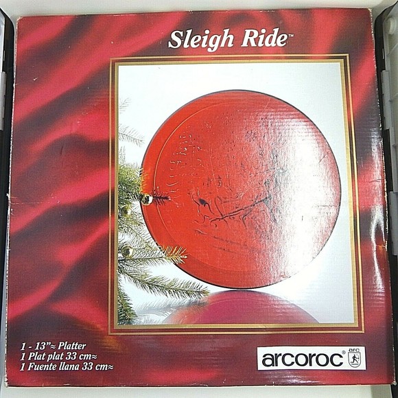 Arcoroc Sleigh Ride Glass Serving Platter 13” Round Red - Picture 7 of 9
